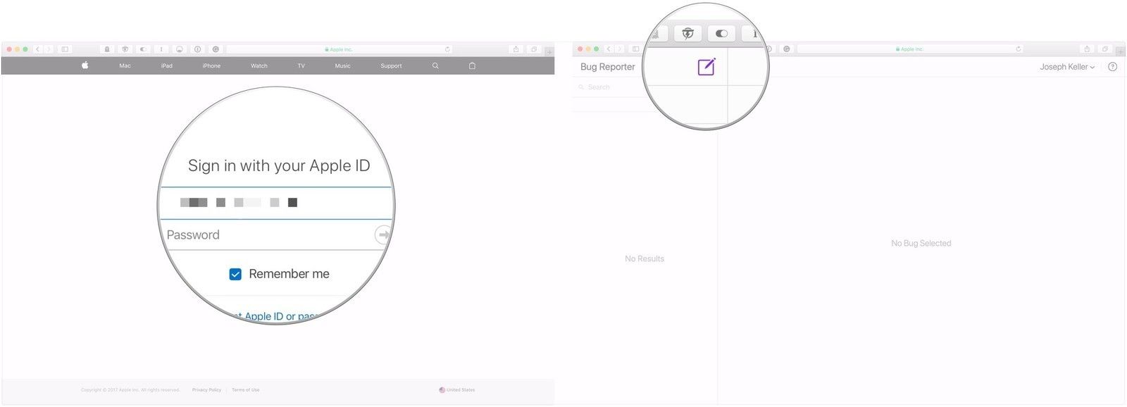 Войдите, нажмите кнопку отчета об ошибке