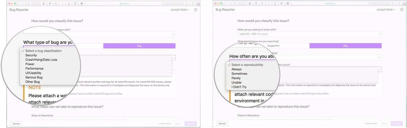 Выберите тип ошибки, выберите, как часто она может быть воспроизведена