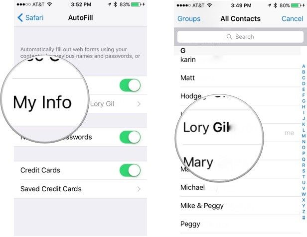 Добавление вашей личной информации для автозаполнения