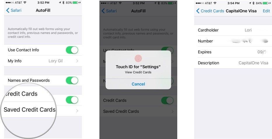 Сохраненные кредитные карты