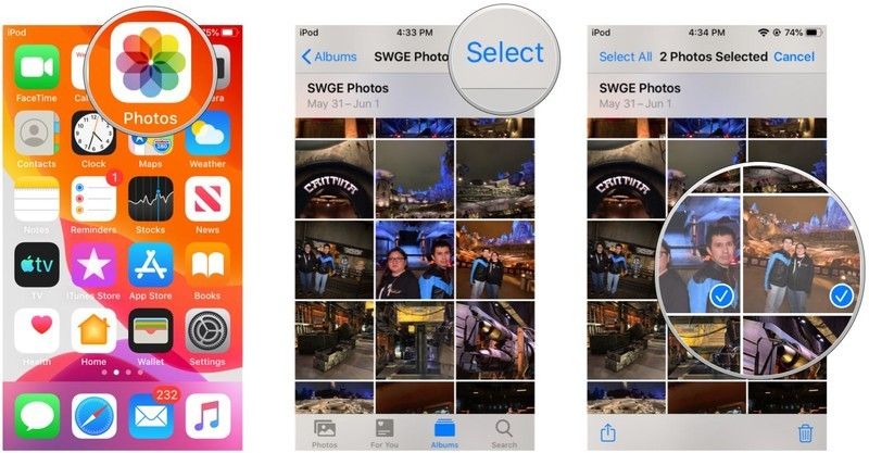 Запустите фотографии, нажмите «Выбрать», выберите несколько фотографий Запустите фотографии, нажмите «Выбрать», выберите несколько фотографий
