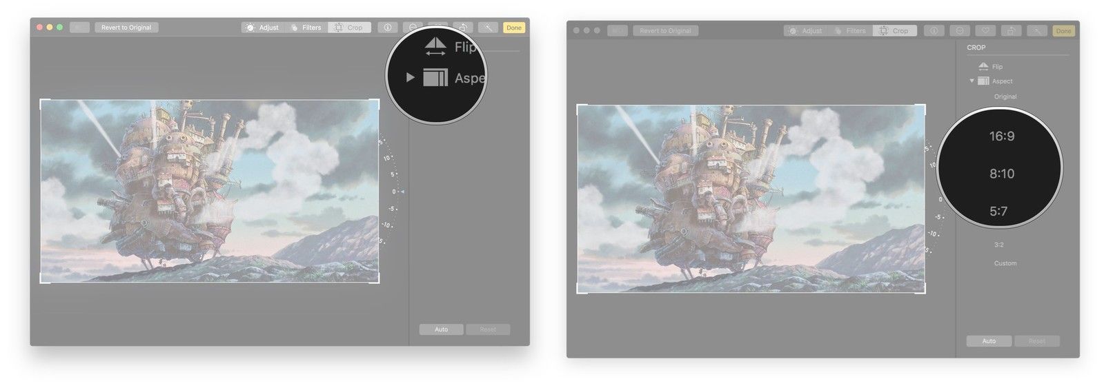 Нажмите на стрелку рядом с Aspect, нажмите и соотношение сторон или выберите Custom