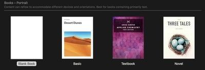 Pages предлагает четыре шаблона для многоразовых EPUB.