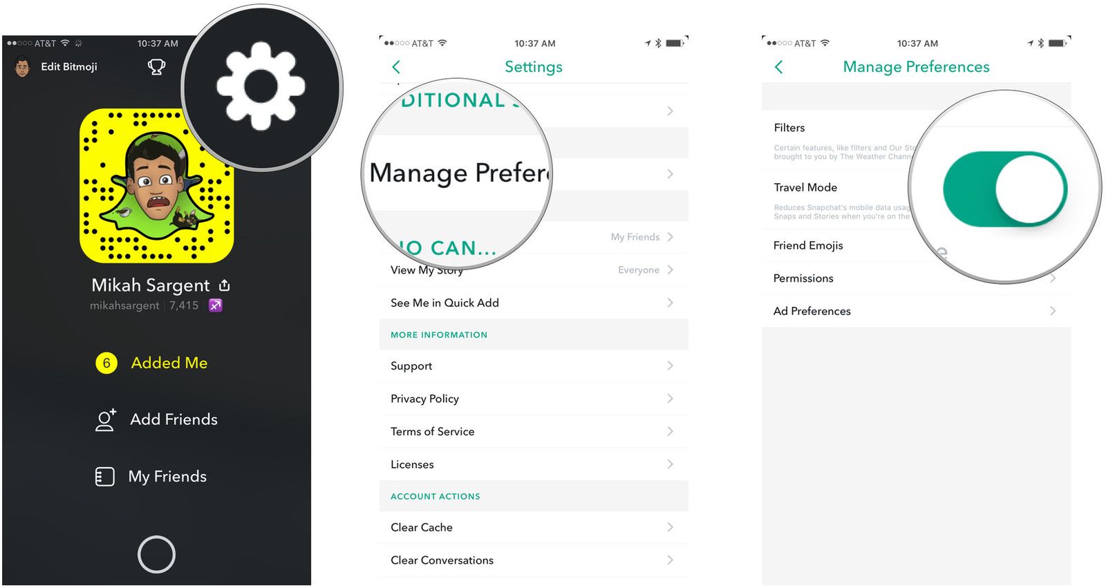Включить режим путешествия для Snapchat