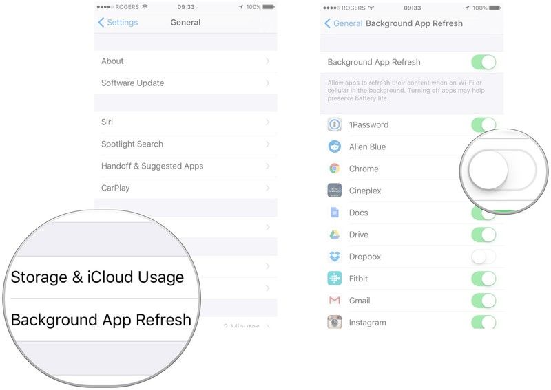 Нажмите &laquo;Обновить фоновое приложение&raquo;, затем выключите переключатель рядом с приложением, для которого вы хотите отключить его.