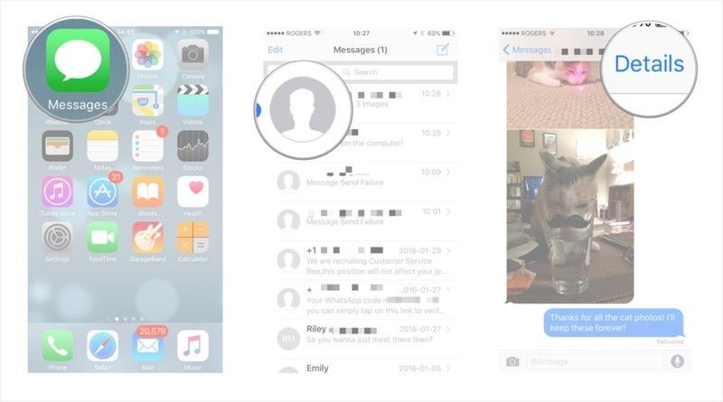 Запустите Сообщения, нажмите на чат и нажмите на детали.