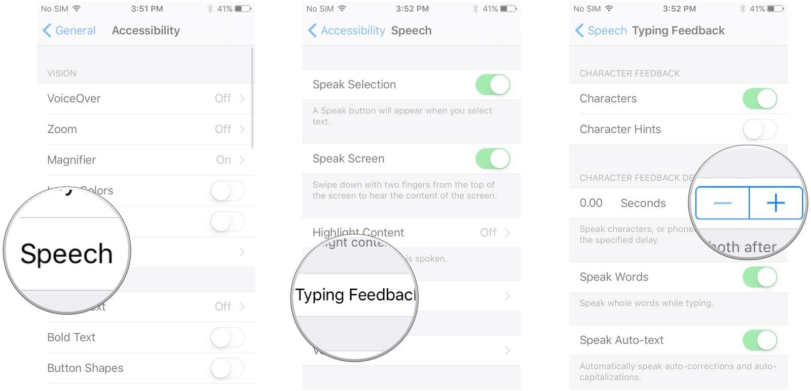 Нажмите «Речь», нажмите «Ввод», нажмите кнопки «плюс» и «минус»