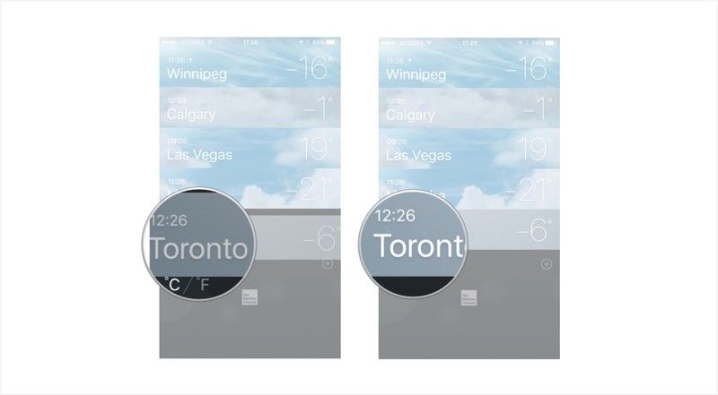 Перетащите местоположение погоды на новую позицию и бросьте ее.