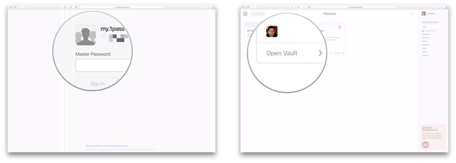 Войдите в 1Password.com, откройте хранилище