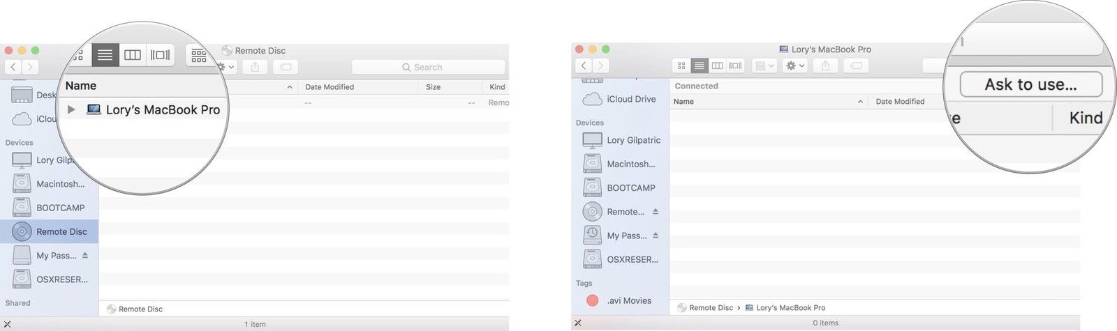 Дважды щелкните на компьютере, затем нажмите «Подключиться» или «Спросить об использовании».