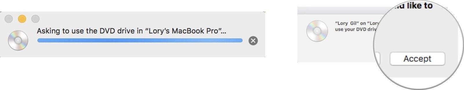 Нажмите Принять на другом компьютере.