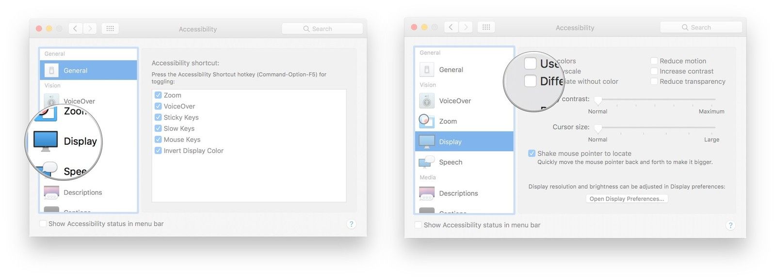 Нажмите «Показать», установите флажок «Различать без цвета».