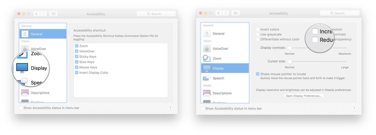 Нажмите «Показать», установите флажок «Уменьшить прозрачность».