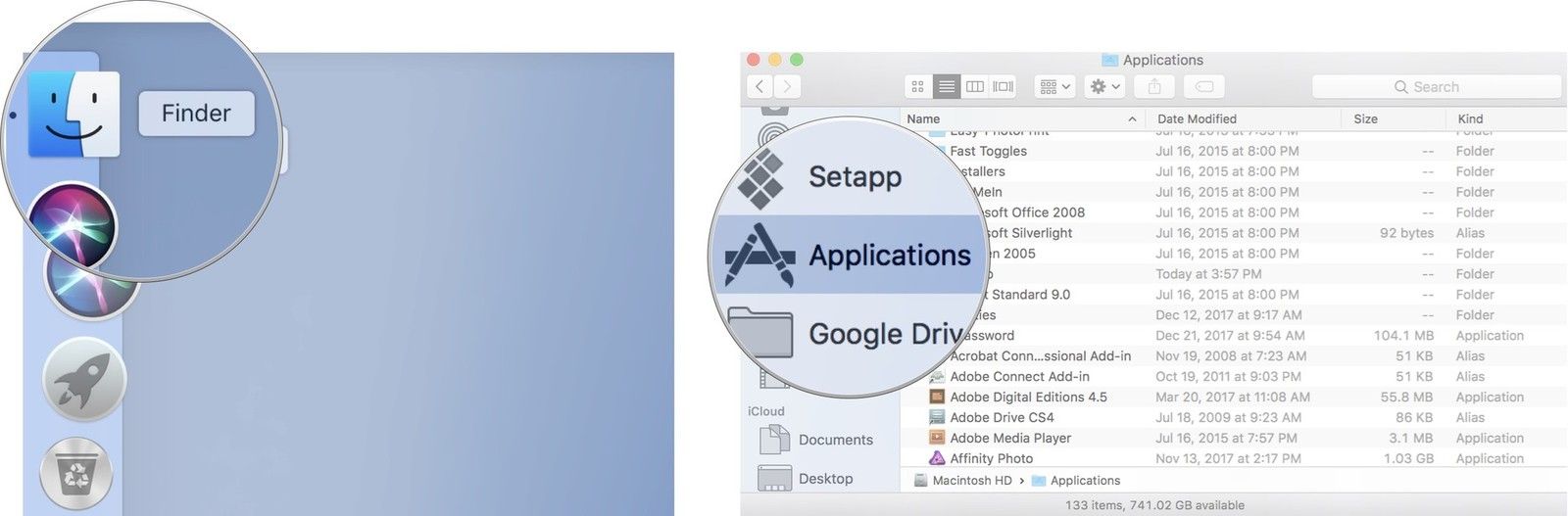 Откройте Finder, затем нажмите «Приложения»
