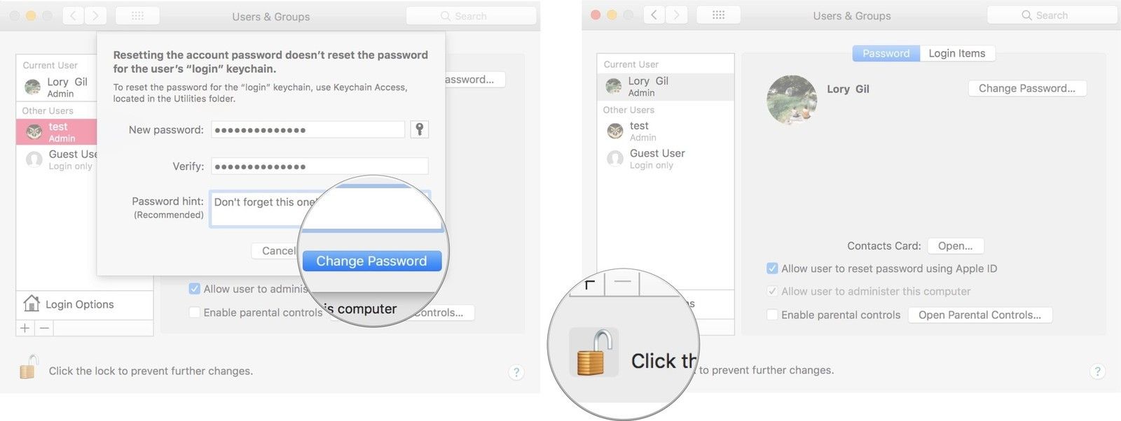 Введите новый пароль, затем нажмите «Изменить пароль», затем нажмите на замок, чтобы сохранить изменения