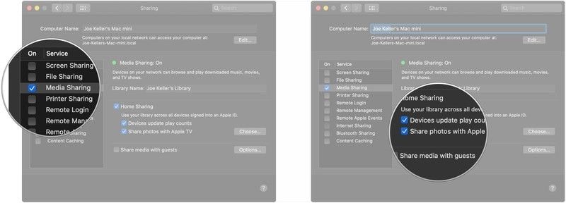 Нажмите Media Sharing, установите флажок