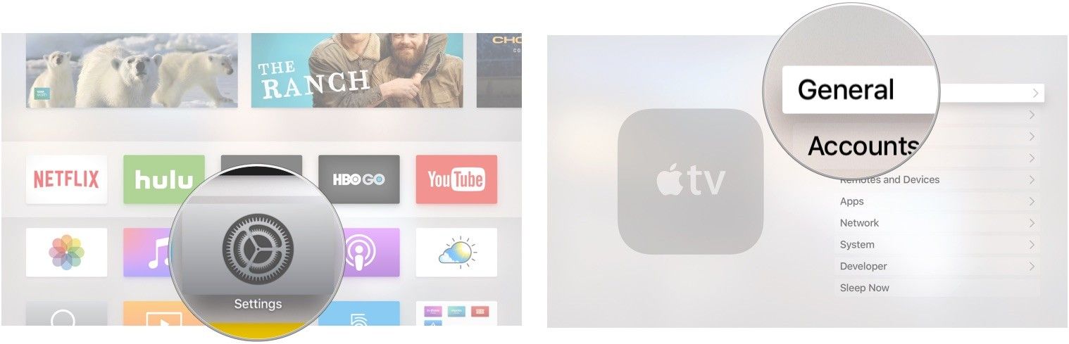 Настройки и общие на Apple TV