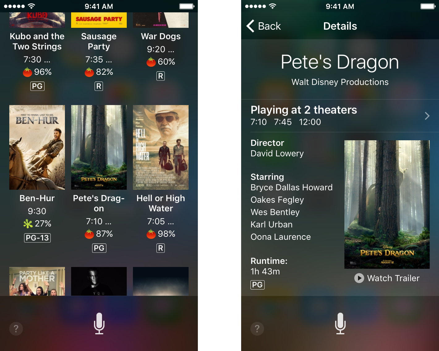 Покупка билетов в кино с Сири и Фанданго