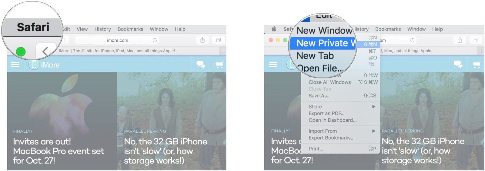 Нажмите Файл, нажмите Новое личное окно.