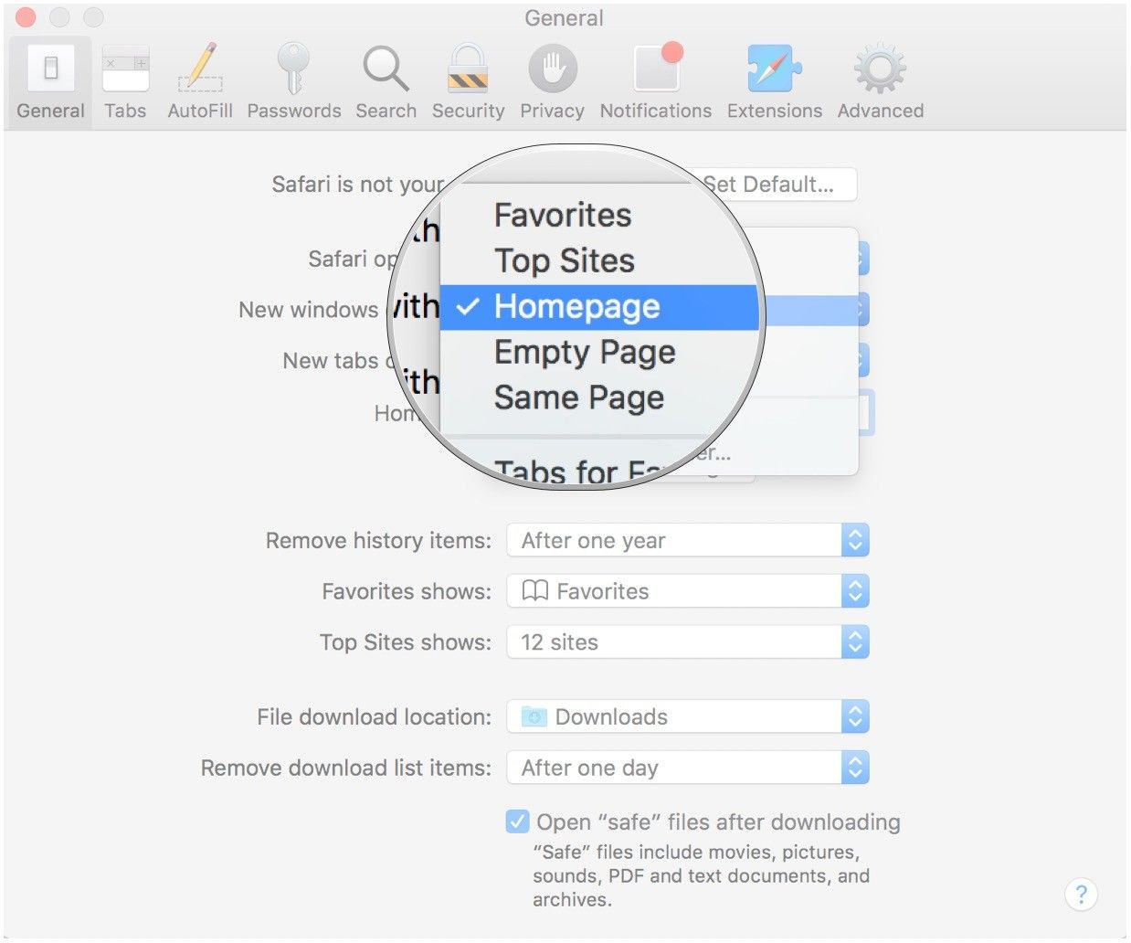 Щелкните раскрывающийся список рядом с «Новые окна, открытые с» и «Новые вкладки, открытые с», нажмите «Домашняя страница».