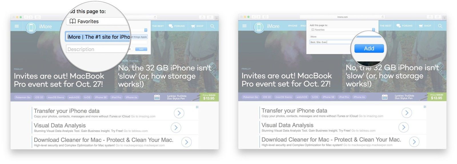 Введите название для закладки, нажмите Добавить