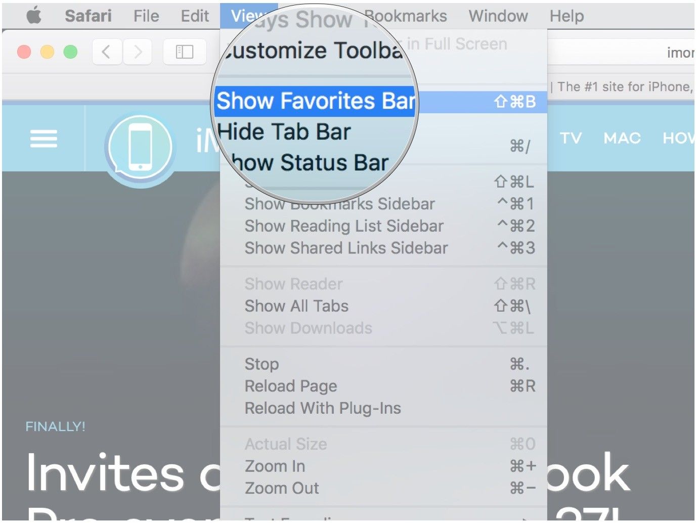 Нажмите Показать панель избранного
