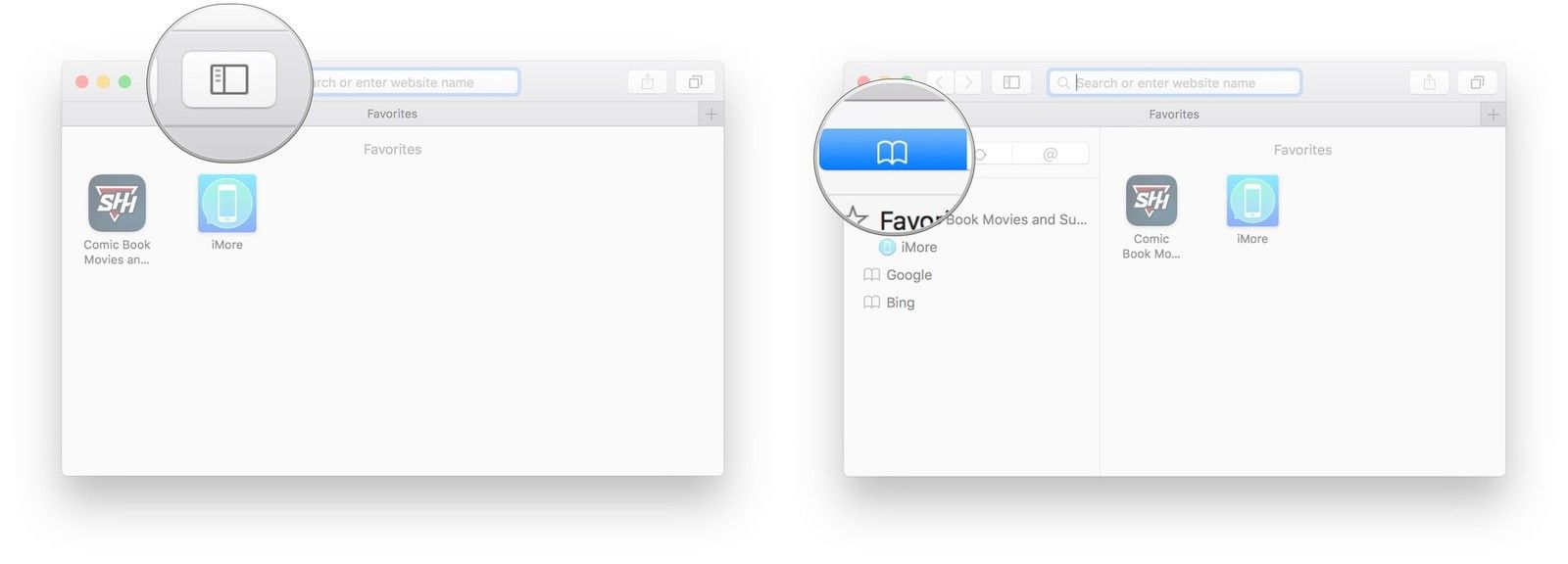 Нажмите кнопку Показать боковую панель, перейдите на вкладку закладки