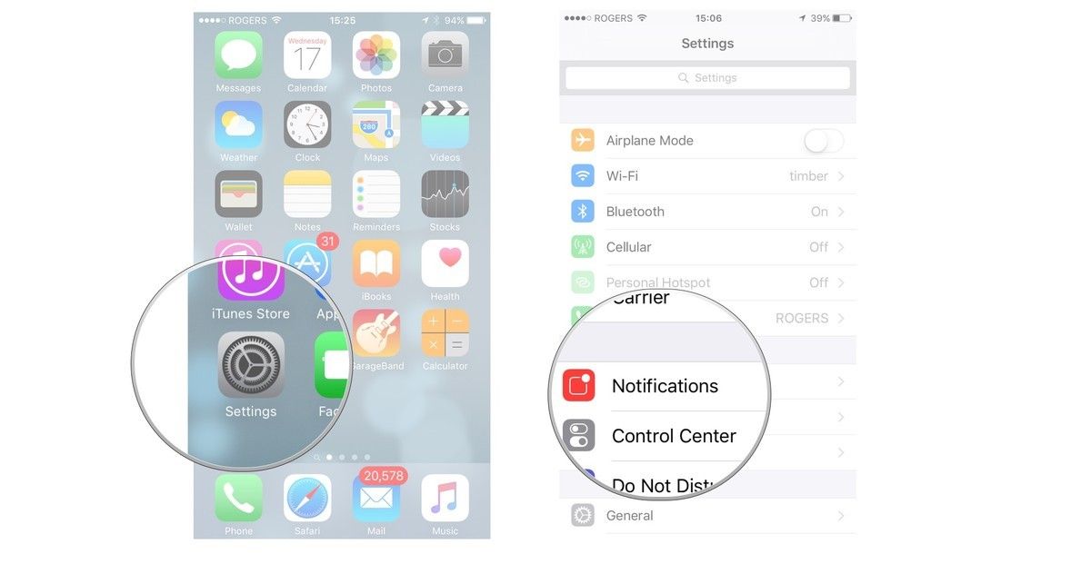 нажмите настройки, затем уведомления