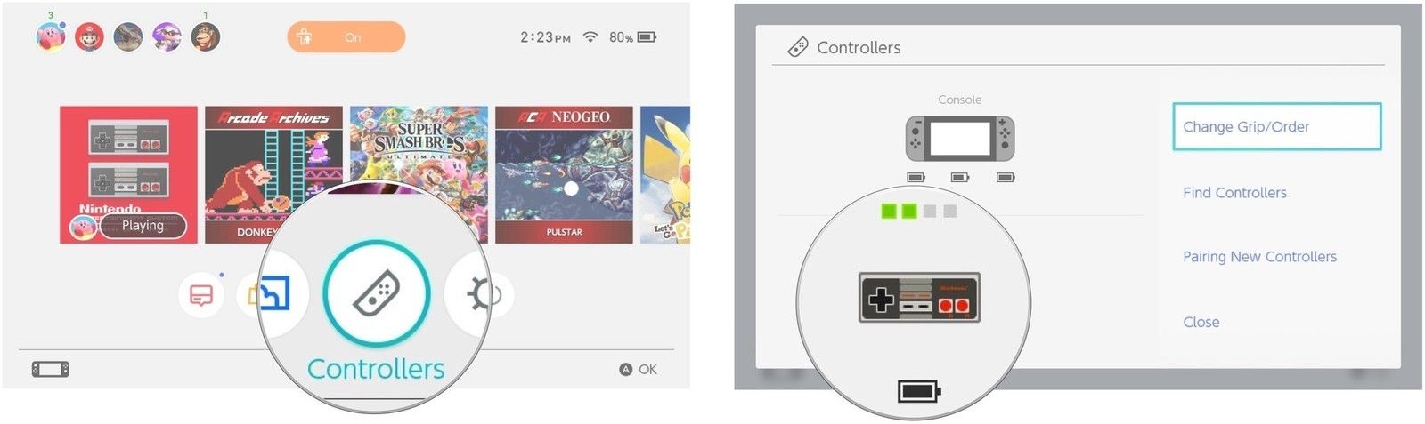 Выберите «Контроллеры» на главном экране, чтобы увидеть время автономной работы вашего контроллера.