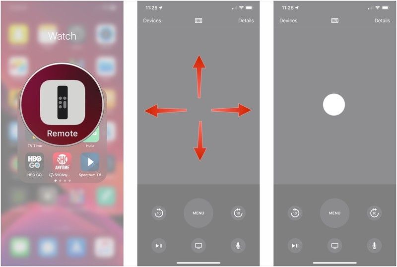 Откройте Apple TV, проведите пальцем для навигации, нажмите на область, чтобы выбрать