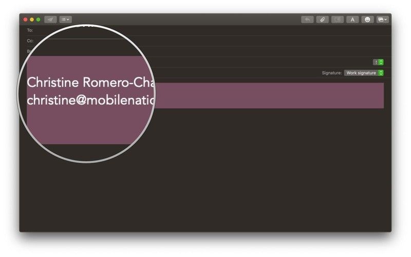 Почта на Mac, Новое сообщение, Выбрать подпись