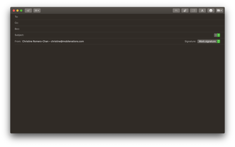Mail на Mac, новое сообщение, удаленная подпись