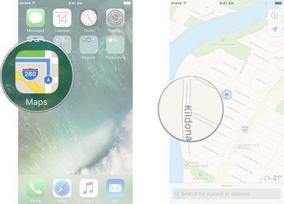 Запустите приложение «Карты», затем нажмите и удерживайте экран, на котором вы хотите сбросить значок.