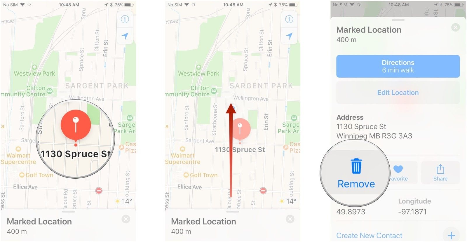 Проведите вверх снизу, нажмите Удалить