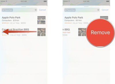 Проведите пальцем влево по месту, которое вы хотите удалить, а затем нажмите кнопку удаления.