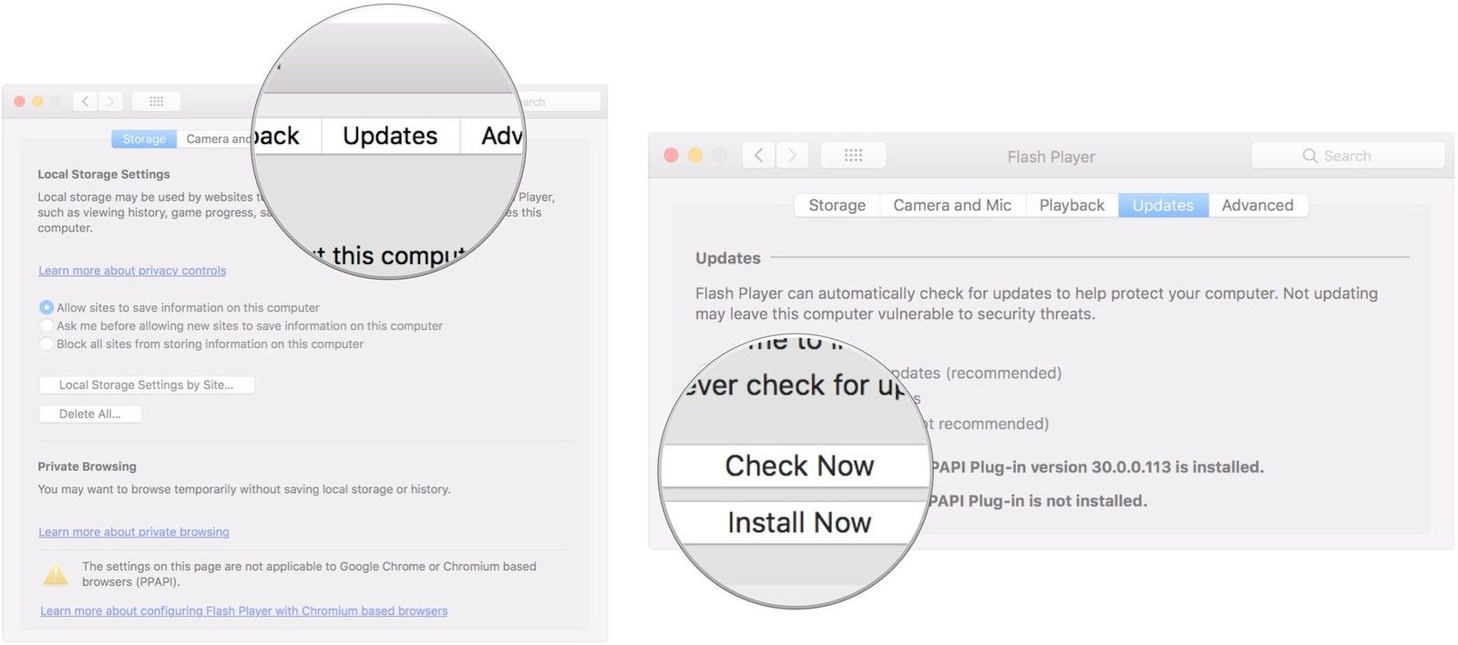 Нажмите «Обновления», нажмите «Проверить сейчас», следуйте инструкциям