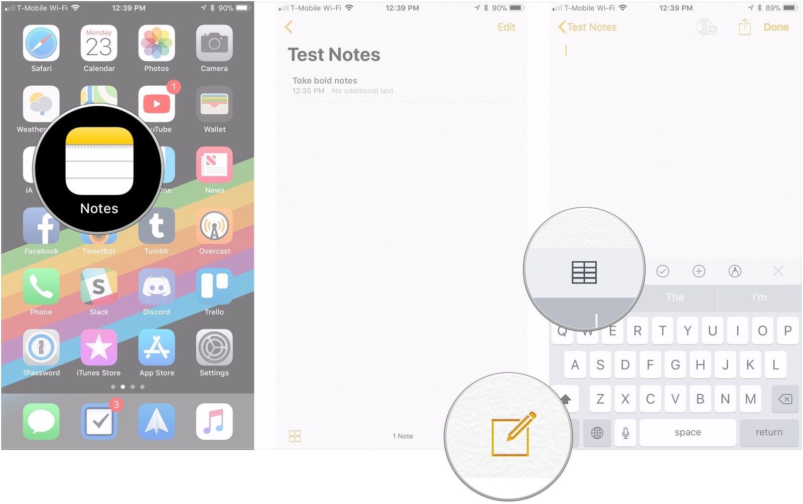 Открыть заметки, нажмите новую заметку, нажмите кнопку таблицы