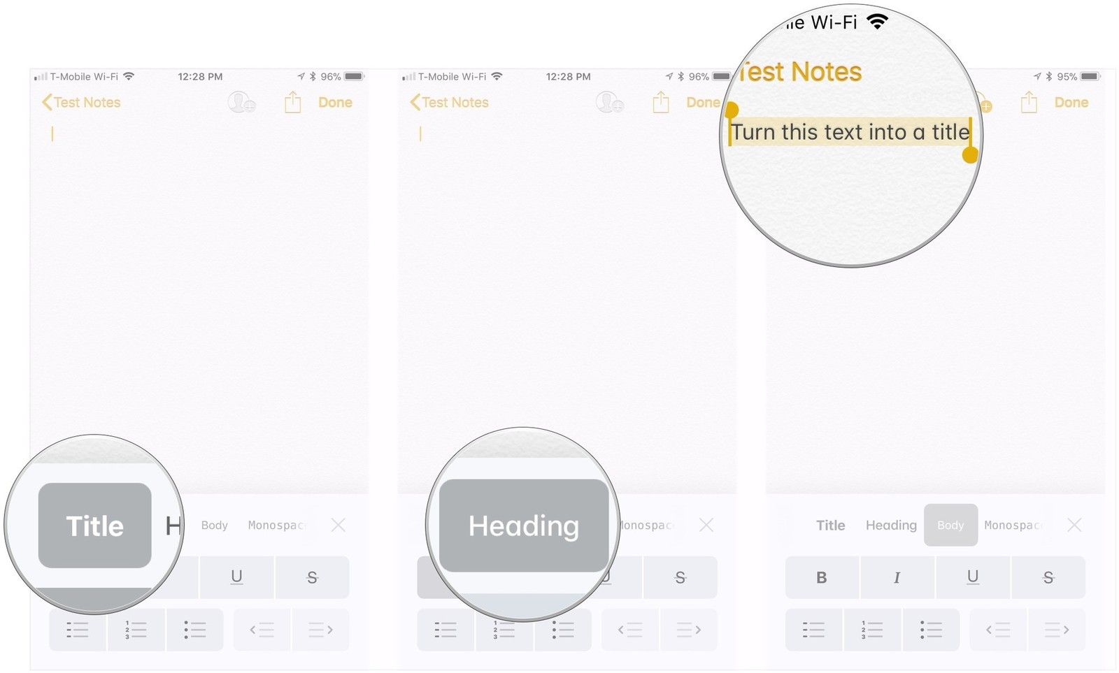 Нажмите Заголовок, нажмите Заголовок, дважды нажмите текст