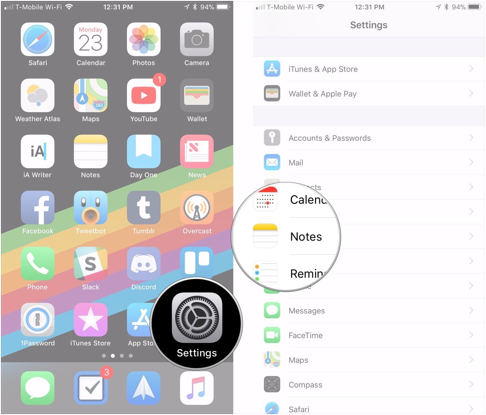 Откройте Настройки, нажмите Заметки