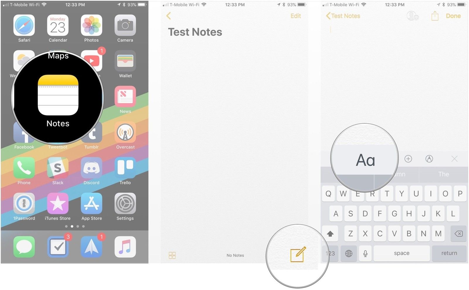 Откройте заметки, нажмите новую заметку, нажмите Aa