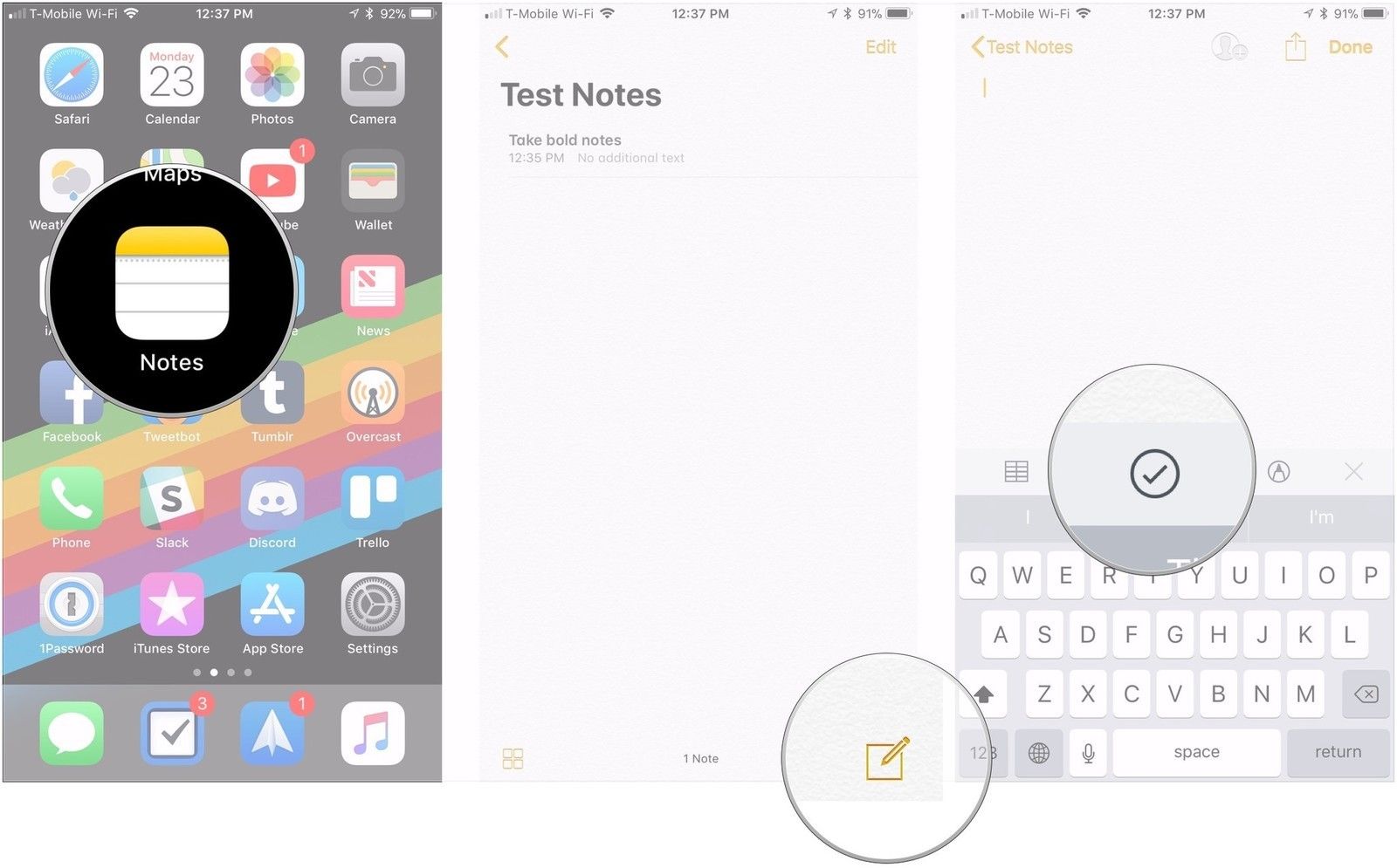 Откройте заметки, нажмите новую заметку, нажмите контрольный список