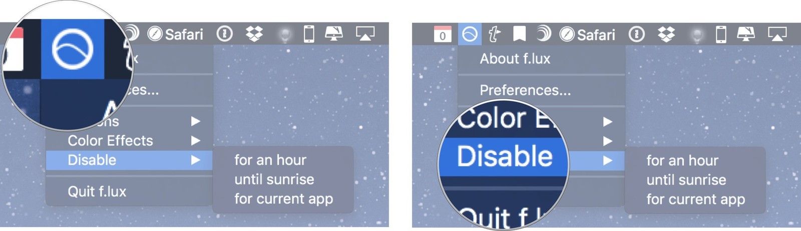 отключить флюкс