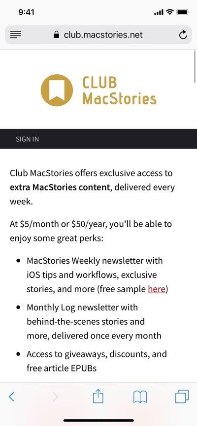 Снимок экрана страницы сведений о члене клуба MacStories