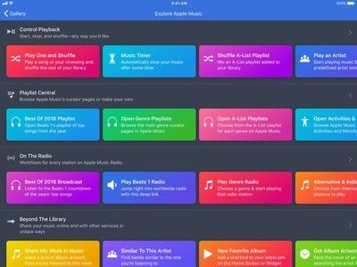 Вид страницы баннера Apple Music с пятью курированными коллекциями
