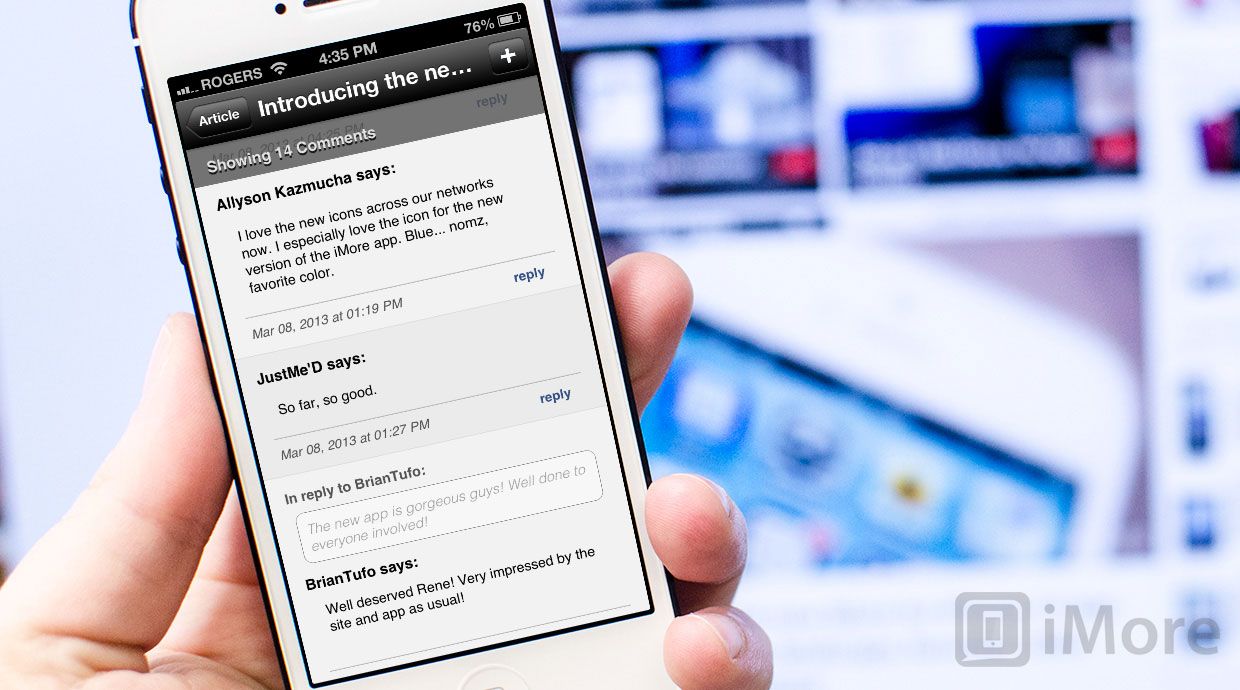 Как прокомментировать сообщение с помощью приложения iMore 2.0 для iPhone