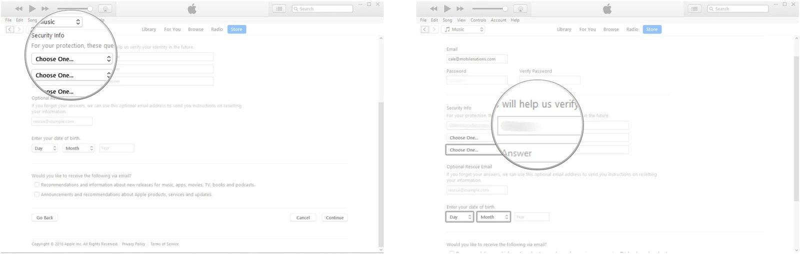 Выберите секретный вопрос и введите ответ.