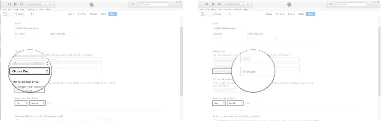 Выберите секретный вопрос и введите ответ.