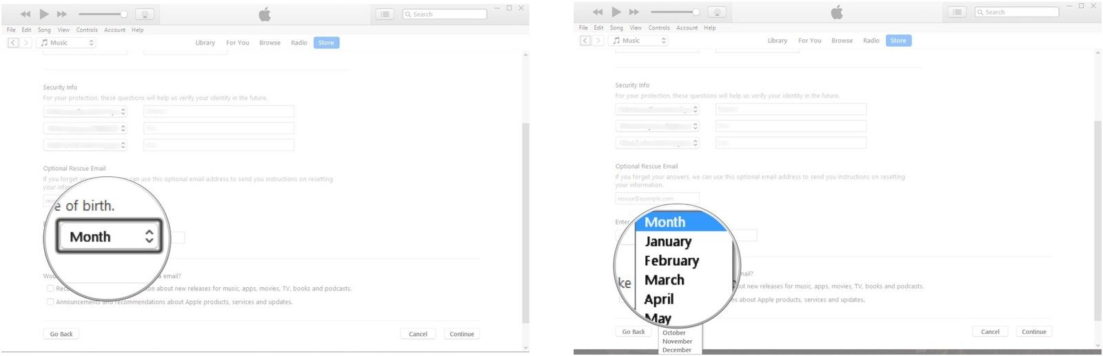 Нажмите стрелку раскрывающегося списка рядом с Месяцем. Нажмите месяц.