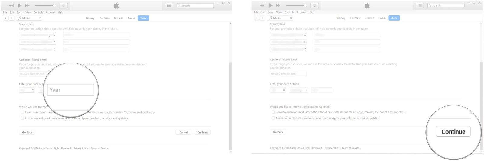 Введите год и нажмите «Продолжить».