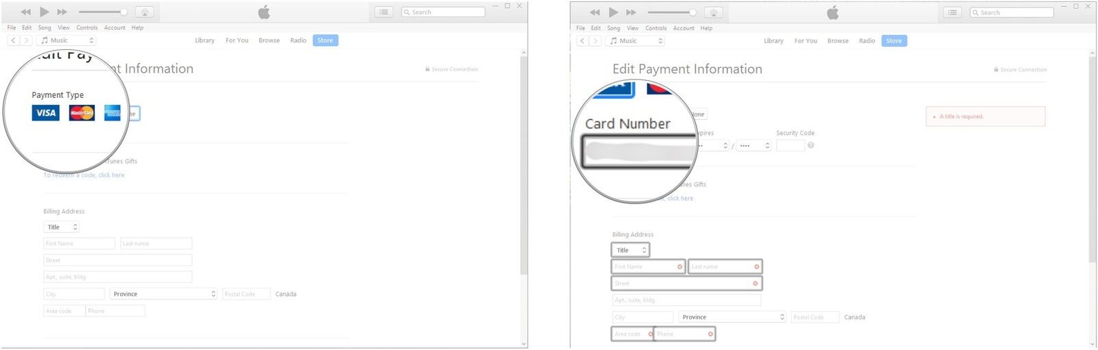 Выберите вариант оплаты. Введите номер вашей карты.